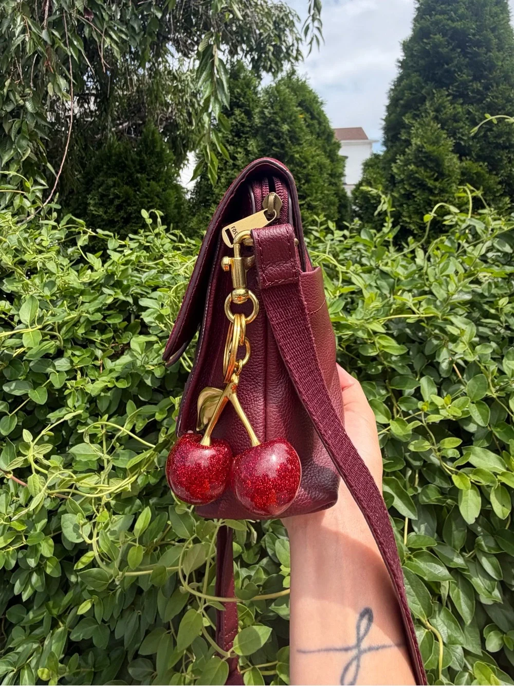 Fossil Kinley Burgundy Leather & Suede Crossbody Bag Boho Coquette Flap Purse